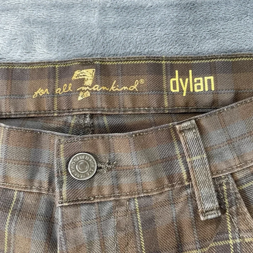 7 For All Mankind Mens 36x32 Dylan Straight Leg Jeans Plaid Denim Pants USA Made